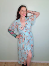 Load image into Gallery viewer, Blue Floral Faux Wrap Dress