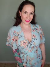 Load image into Gallery viewer, Blue Floral Faux Wrap Dress