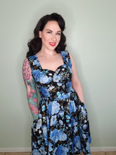 Load image into Gallery viewer, Catherine Dress in Blue Metallic Roses