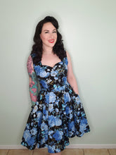 Load image into Gallery viewer, Catherine Dress in Blue Metallic Roses