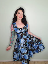 Load image into Gallery viewer, Catherine Dress in Blue Metallic Roses