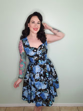 Load image into Gallery viewer, Catherine Dress in Blue Metallic Roses