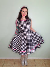 Load image into Gallery viewer, Beach Off Dress in Black Gingham