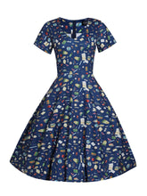 Load image into Gallery viewer, Patricia Navy Blue Dress in School Supplies Print