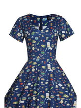 Load image into Gallery viewer, Patricia Navy Blue Dress in School Supplies Print