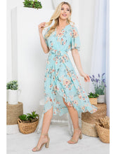 Load image into Gallery viewer, Blue Floral Faux Wrap Dress