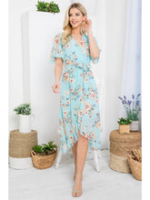 Load image into Gallery viewer, Blue Floral Faux Wrap Dress