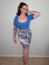 Load image into Gallery viewer, Selina Pencil Skirt in Blue Hydrangea