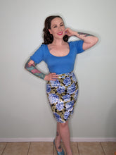 Load image into Gallery viewer, Selina Pencil Skirt in Blue Hydrangea