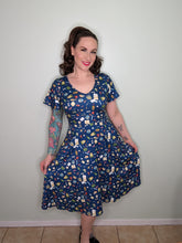 Load image into Gallery viewer, Patricia Navy Blue Dress in School Supplies Print