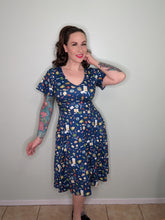 Load image into Gallery viewer, Patricia Navy Blue Dress in School Supplies Print