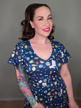 Load image into Gallery viewer, Patricia Navy Blue Dress in School Supplies Print