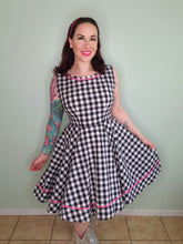 Load image into Gallery viewer, Beach Off Dress in Black Gingham