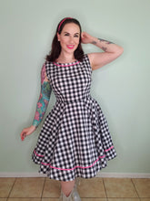 Load image into Gallery viewer, Beach Off Dress in Black Gingham
