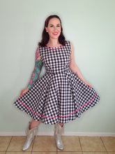 Load image into Gallery viewer, Beach Off Dress in Black Gingham