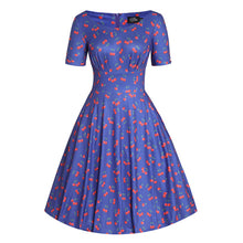 Load image into Gallery viewer, Brenda Blue Cherry Flared Dress