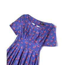 Load image into Gallery viewer, Brenda Blue Cherry Flared Dress