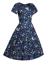 Load image into Gallery viewer, Patricia Navy Blue Dress in School Supplies Print