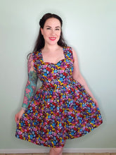 Load image into Gallery viewer, Caroline Mini Dress in Rainbow Pansy SALE