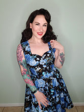 Load image into Gallery viewer, Catherine Dress in Blue Metallic Roses

