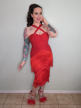 Load image into Gallery viewer, Speakeasy Fringe Dress in Red
