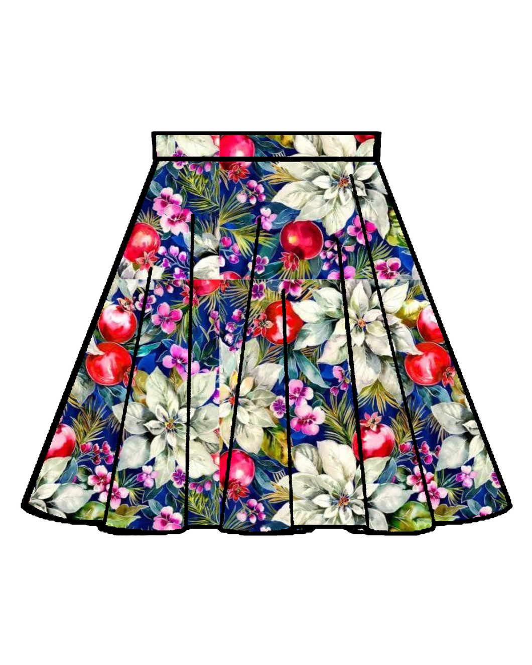 Holiday Penny Circle Skirt in White Poinsettia