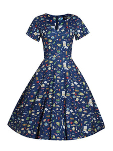 Patricia Navy Blue Dress in School Supplies Print