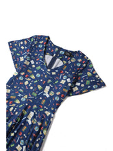 Load image into Gallery viewer, Patricia Navy Blue Dress in School Supplies Print
