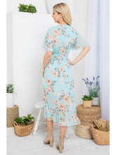 Load image into Gallery viewer, Blue Floral Faux Wrap Dress
