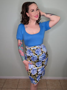Selina Pencil Skirt in Blue Hydrangea