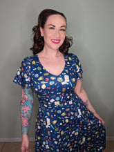 Load image into Gallery viewer, Patricia Navy Blue Dress in School Supplies Print
