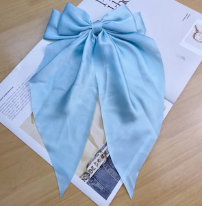 Satin Hair Bow Light Blue