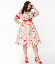 Load image into Gallery viewer, Unique Vintage Valentine Heart Print Venus Swing Dress - PRELOVED
