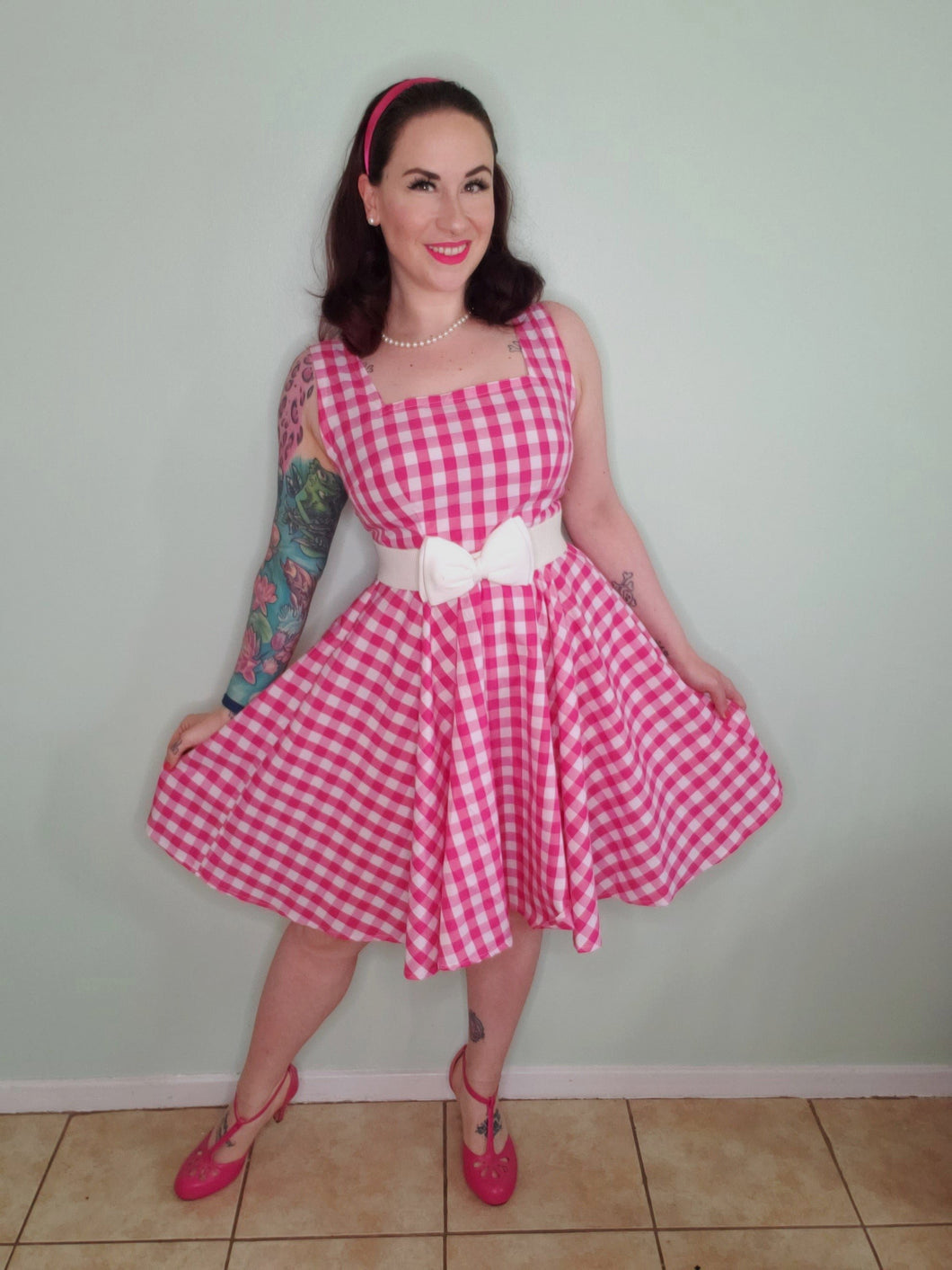 Live Your Dreams Dress in Pink Gingham