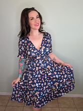 Load image into Gallery viewer, Matilda Navy Blue Wonderland Wrap Dress
