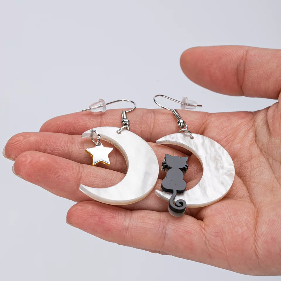 Moon Cat Earrings - Vivacious Vixen Apparel