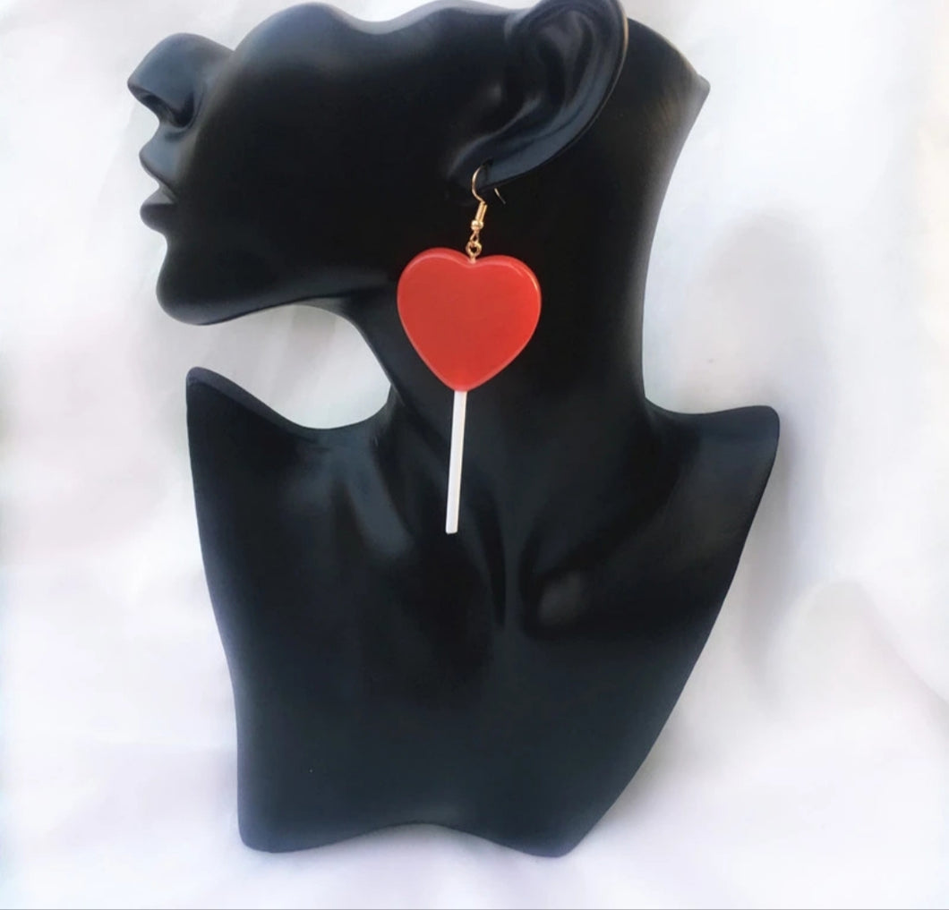 Red Heart Lolipop Earrings - Vivacious Vixen Apparel