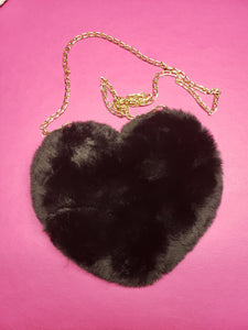 Black Furry Heart Purse