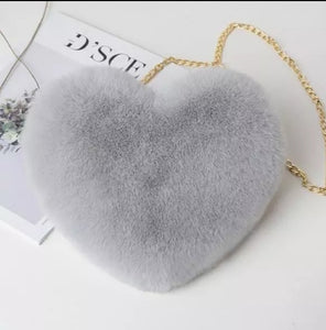 Grey Furry Heart Purse