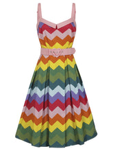 Load image into Gallery viewer, Dorothy Rainbow Chevron Swing Dress
