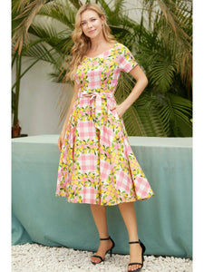 Bella Swing Dress in Pink Lemons