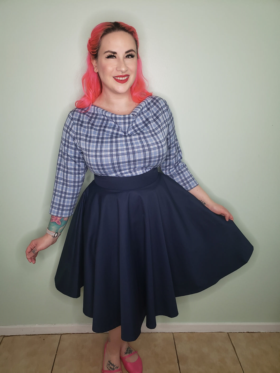Pinup Pretty Circle Skirt in Navy