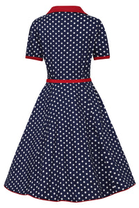 Penelope Dress in Navy Polka Dot