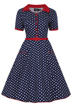 Load image into Gallery viewer, Penelope Dress in Navy Polka Dot
