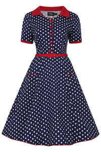 Penelope Dress in Navy Polka Dot