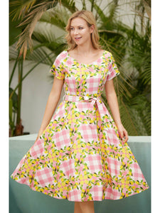 Bella Swing Dress in Pink Lemons