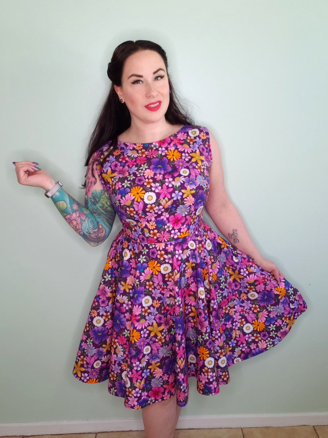 Audrey Dress in Purple Morning Blooms