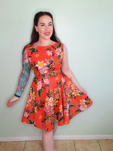 Audrey Dress in Orange Tropical Floral