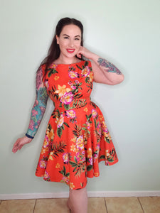 Audrey Dress in Orange Tropical Floral