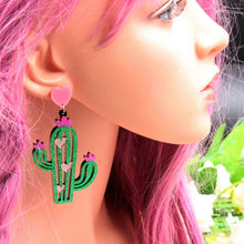 Load image into Gallery viewer, Glitter Cactus Heart Earrings
